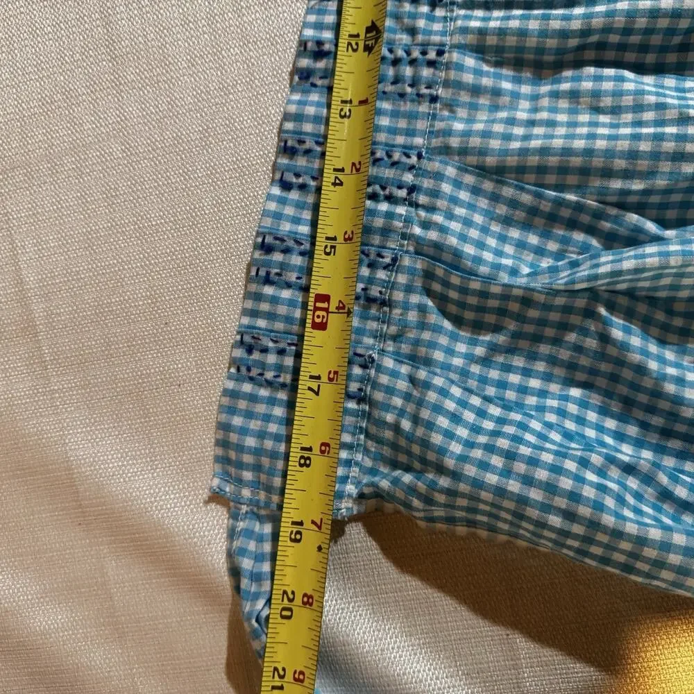 Vintage Waist Apron Needlepoint Embroidery Turquoise White Gingham Tie Waist